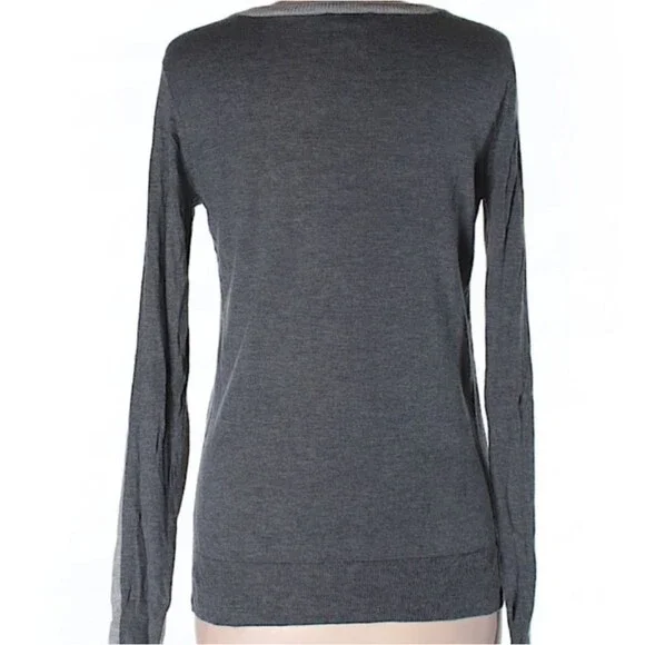 The Limited Sweater Wool Women's V Neck Pullover Color Block Light / Dark Gray M - Picture 2 of 13